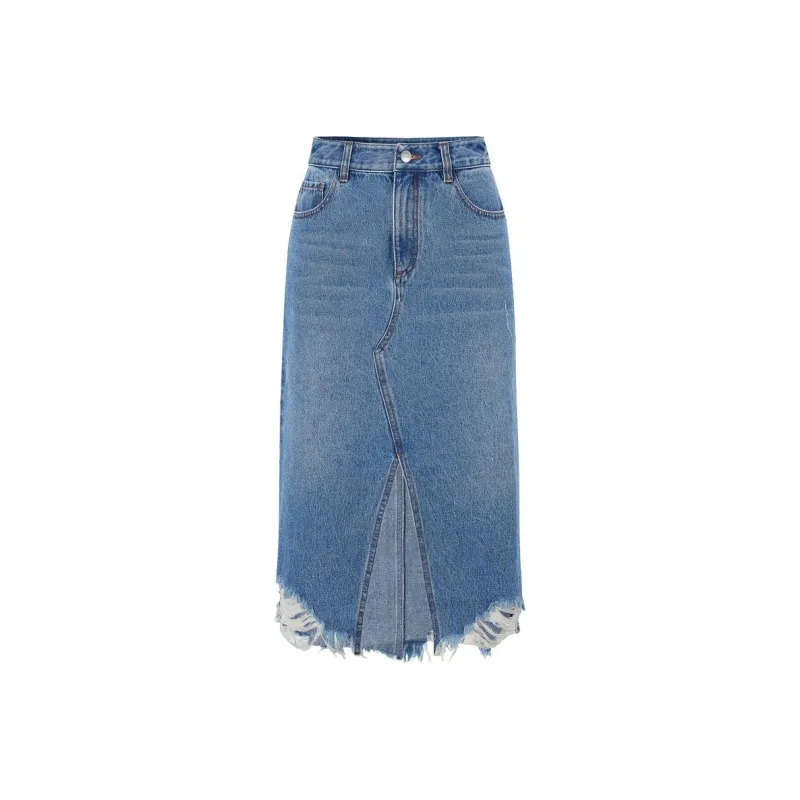 JZ Juzui Denim Long Skirts Women's Blue Shades-0