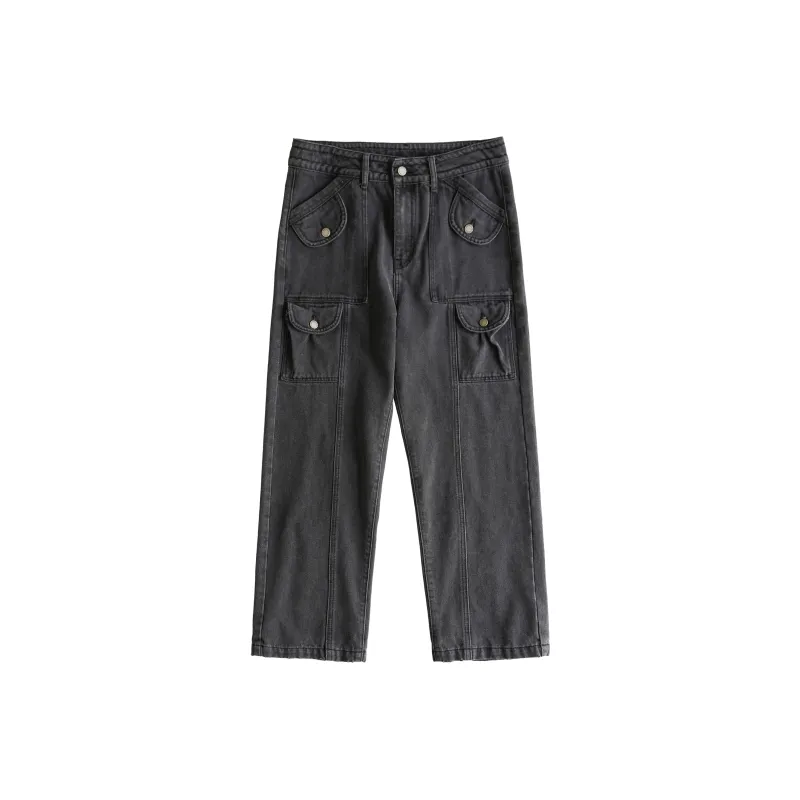 BLUELANDINC Straight Moderate Jeans Women's Black Gray Color-0