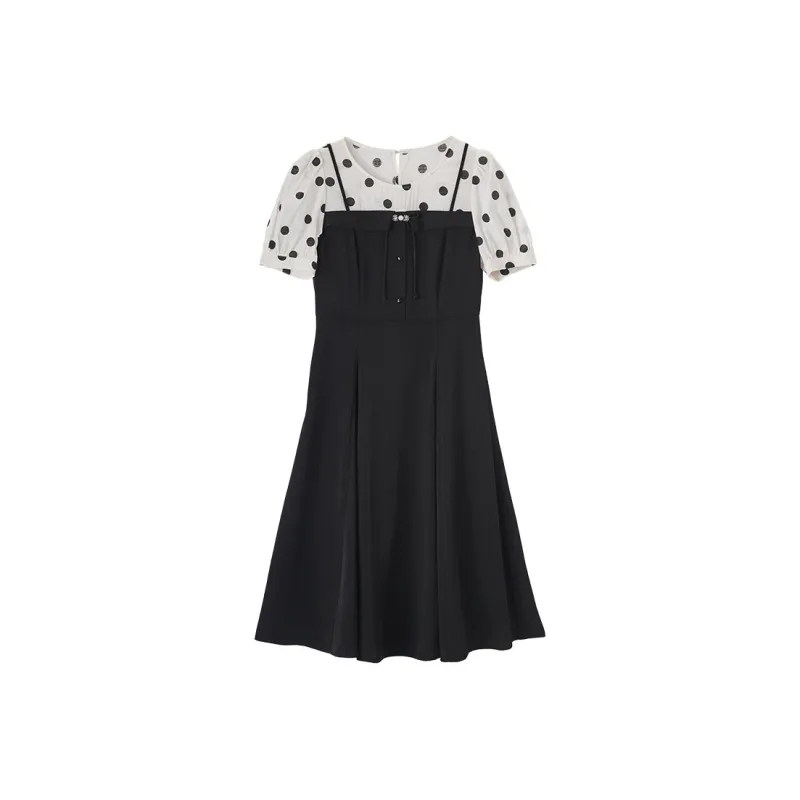 XIANGYING Short Sleeved Dress Women's Black-0