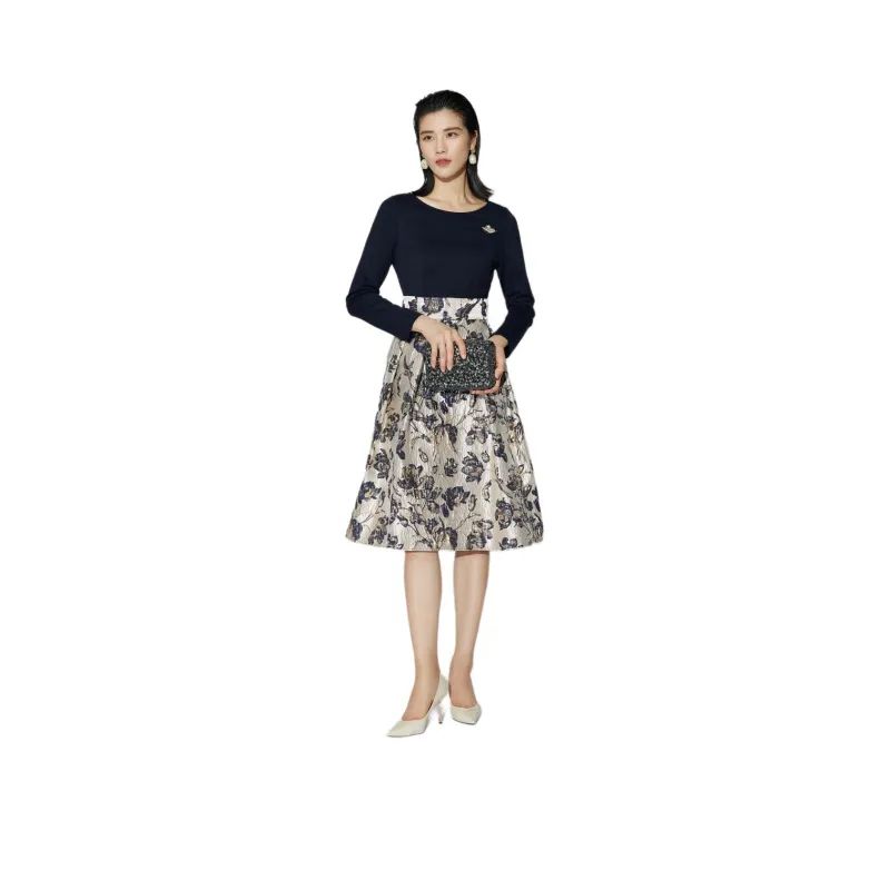 BBLLUUEE Long Sleeved Dress Women's Ink Blue-0