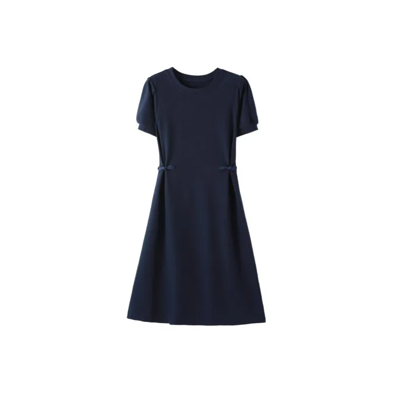 IHIMI Short Sleeved Dress Women's Navy Blue-2