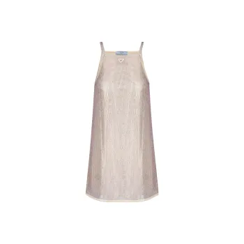 PRADA Triangle Logo Embellished Mesh Dress