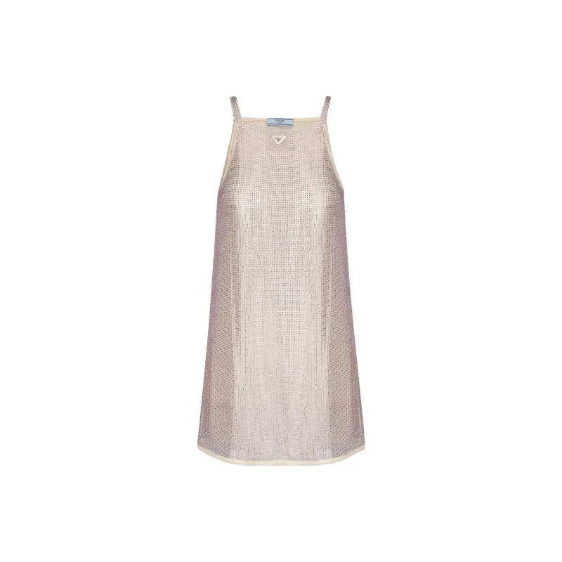 PRADA Triangle Logo Embellished Mesh Dress-0