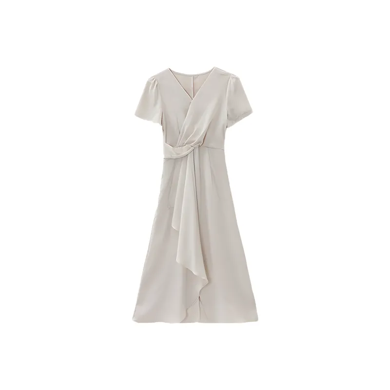 DOSOHEB Short Sleeved Dresses Women's Beige-0