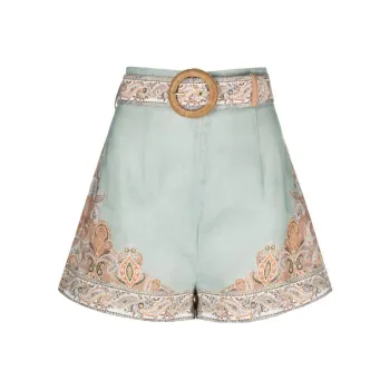 Zimmermann Devi Paisley Printed Belted Shorts