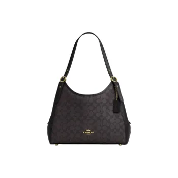 COACH Coated Canvas Shoulder Bag Regular Women's Walnut & Black