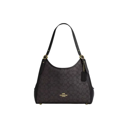 COACH Coated Canvas Shoulder Bag Regular Women's Walnut & Black