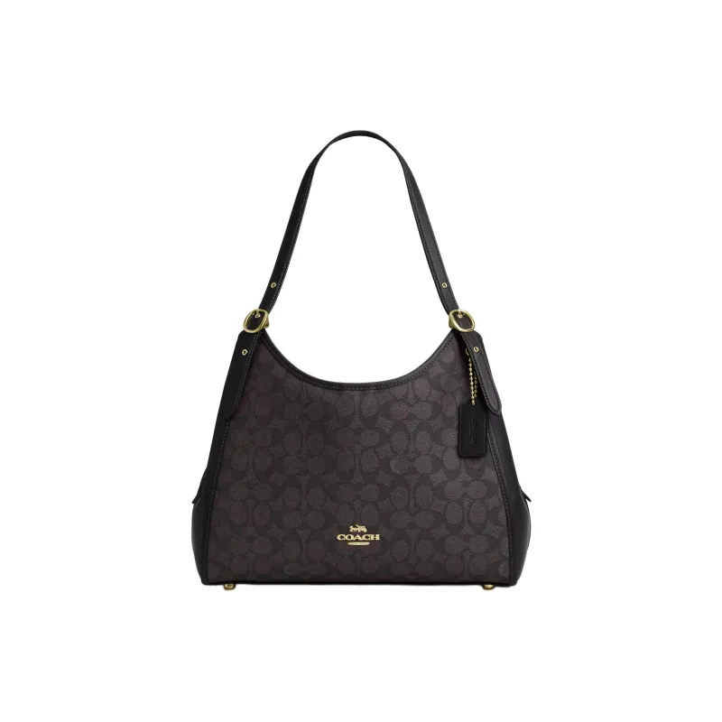 COACH Coated Canvas Shoulder Bag Regular Women's Walnut & Black-0