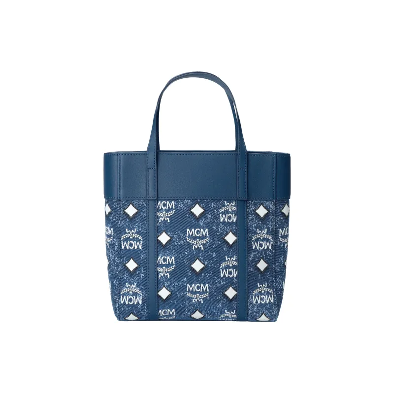 MCM Nappa Leather Trim Tote Bag, Shopping Bag, Shoulder Bag, Crossbody Bag, Handbag Mini Women's Blue-2