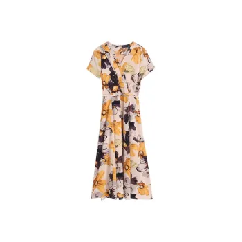 HUASJ Short Sleeved Dresses Women's Yellow Multicolor