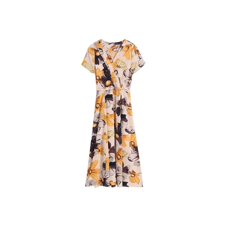 HUASJ Short-Sleeved Dresses Women's Yellow Multicolor-0