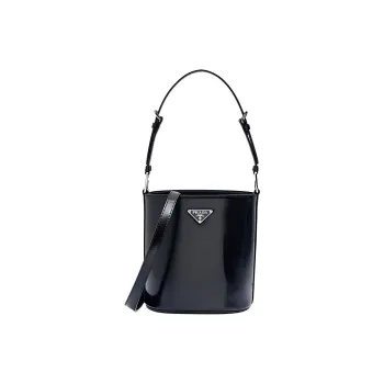 PRADA Cow Leather Bucket Bag Handbag Trumpets Women's Black