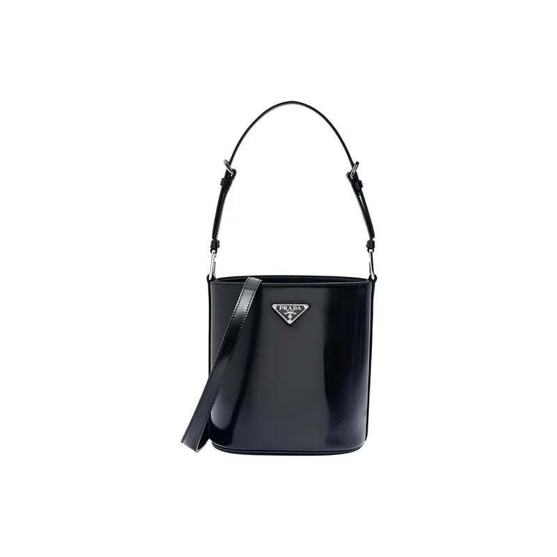 PRADA Cow Leather Bucket Bag Handbag Trumpets Women's Black-0