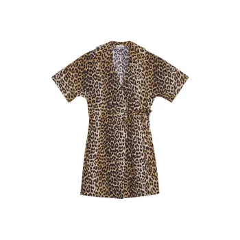 GANNI Leopard Printed Wrap Mini Dress