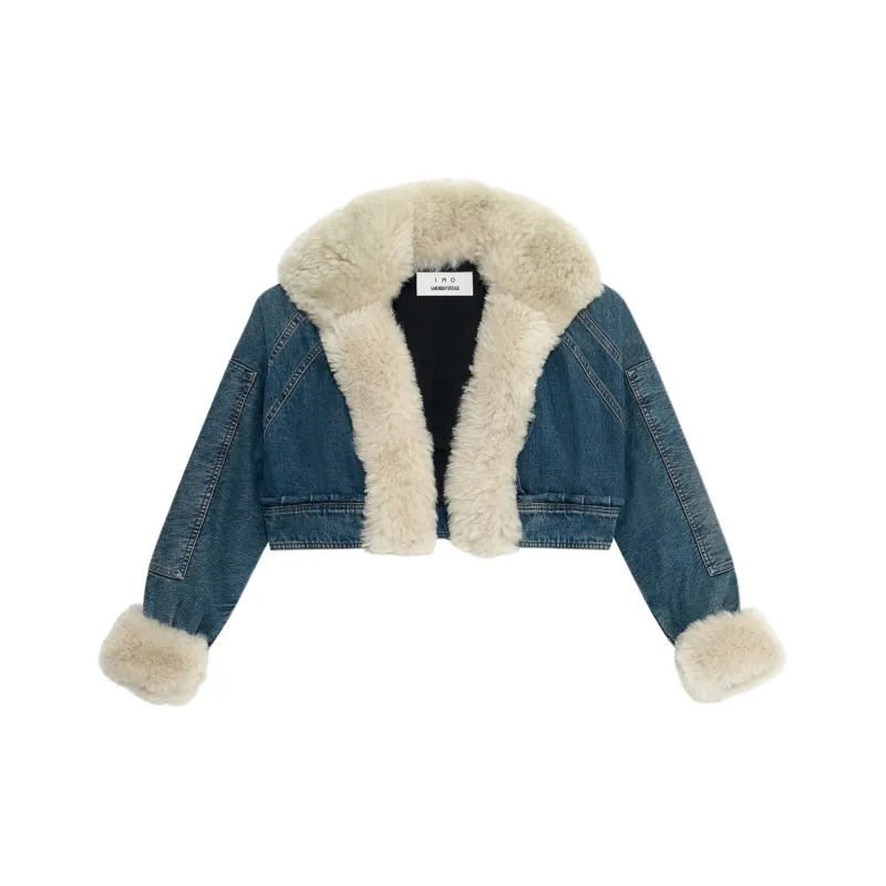 SAMI MIRO VINTAGE x IRO FW24 DENIM SHEARLING JACKET Puffer Jacket Women's Blue-0