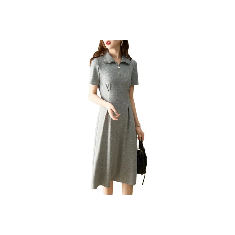 Fun Short-Sleeved Dresses Women's Gray-0