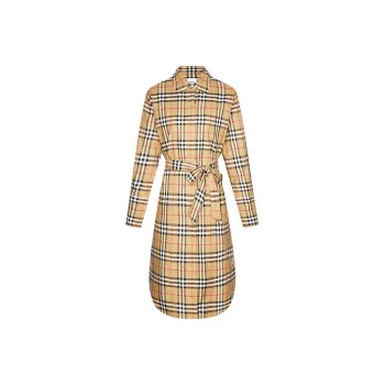 Burberry Vintage Check Pattern Belted Shirt Dress