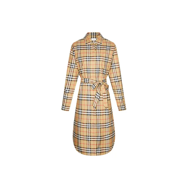 Burberry Vintage Check Pattern Belted Shirt Dress-0
