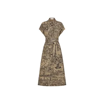 DIOR Mid Length Shirtdress Short Sleeved Dresses Women's Beige