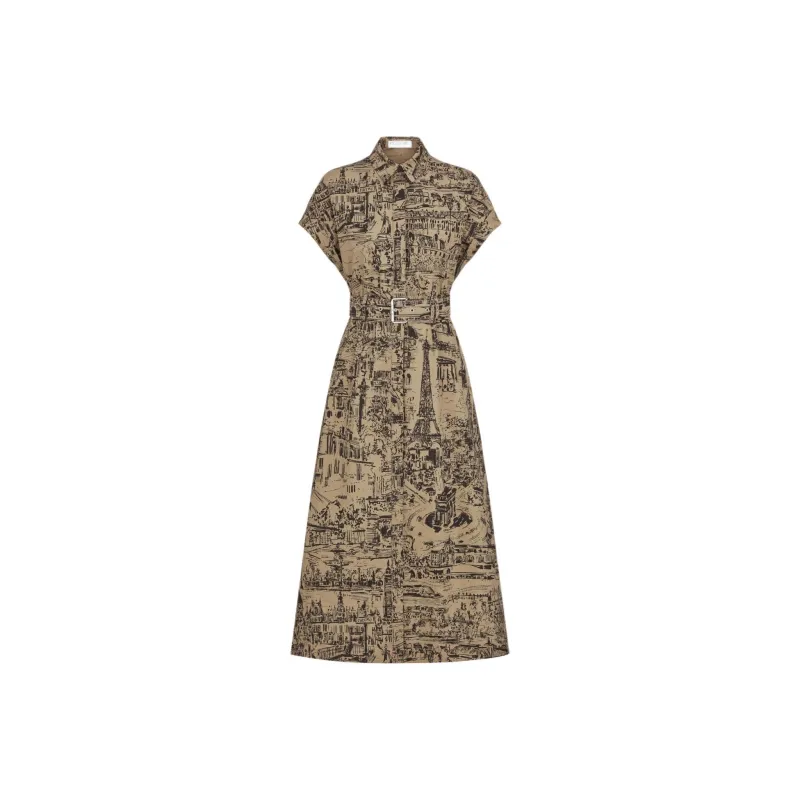 DIOR Mid Length Shirtdress Short Sleeved Dresses Women's Beige-0