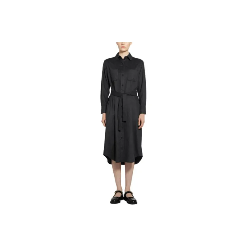 THOM BROWNE Belted Midi Shirt Dress-0