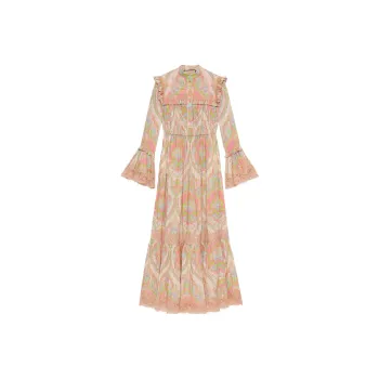 GUCCI Floral Printed Ruffled Long Sleeved Dress