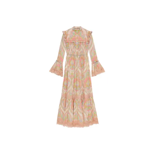 GUCCI Floral Printed Ruffled Long Sleeved Dress