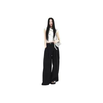 ZAZN Casual Pants Women's Black With Leather Belts