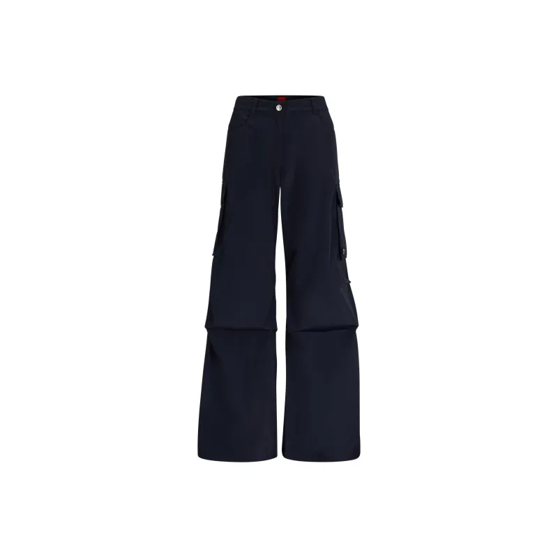 HUGO BOSS Relaxed-Fit Cargo Trousers With A Wide Leg Cargo Pants Women's Blue-0