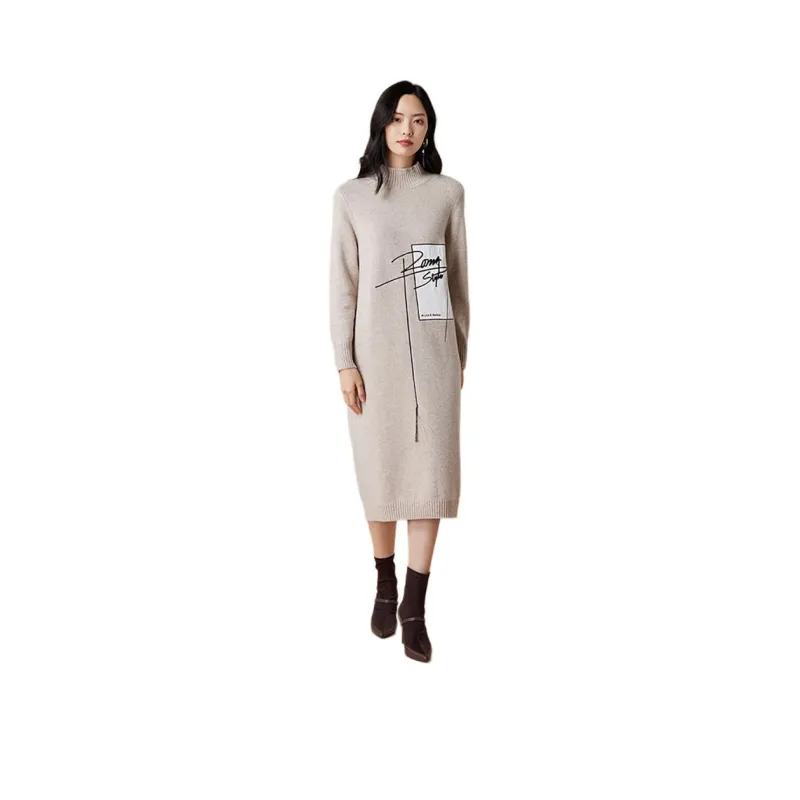 BBLLUUEE Long Sleeved Dress Women's Vanilla Apricot-0