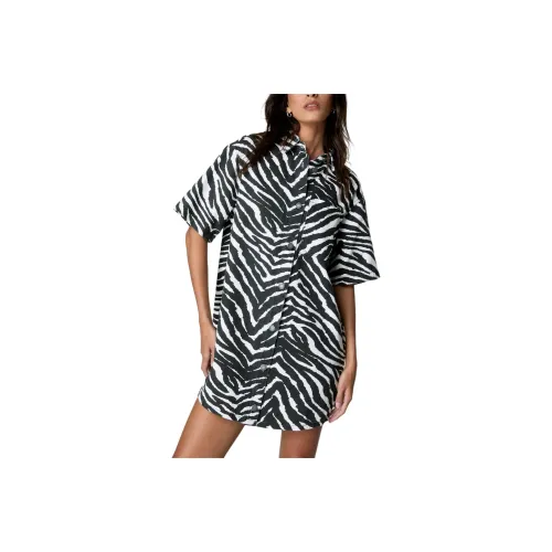 NASTY GAL Zebra Print Denim Shirt Dress Short-Sleeved Dresses Women's Black White