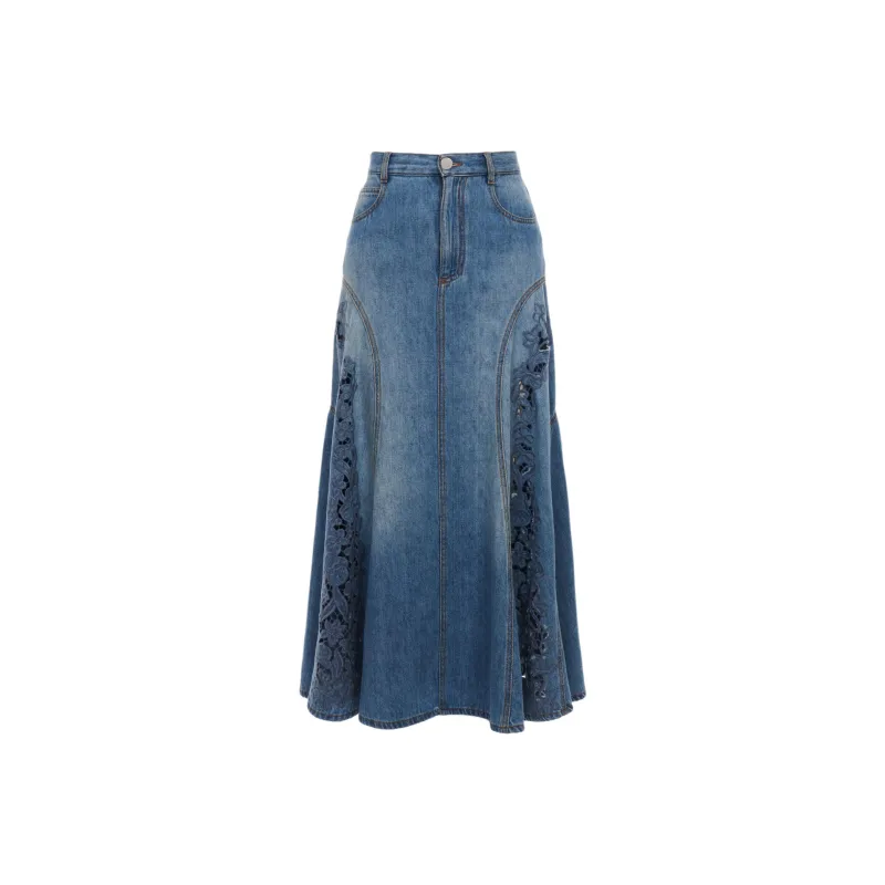 Chloe SS24 Denim Long Skirts Women's Blue-0