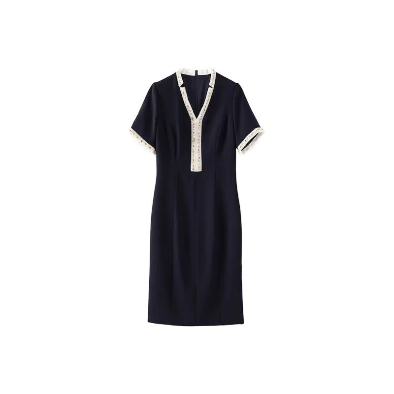 CHARM PICK Short Sleeved Dress Women's Navy Blue-0