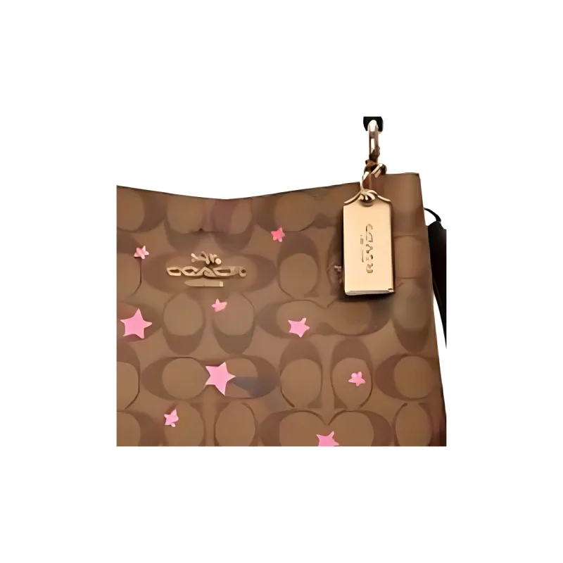 COACH Town Canvas With Leather Bucket Crossbody Bag Medium Size Women's Coffee-3
