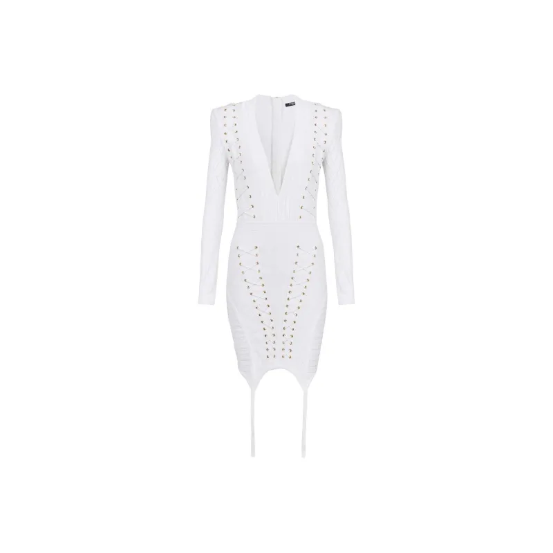 BALMAIN Lace up Detail Knitted Dress-0