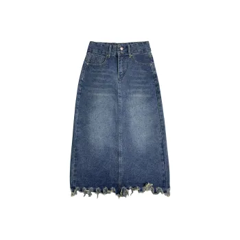 Honey Denim Long Skirt Women's Vintage Blue