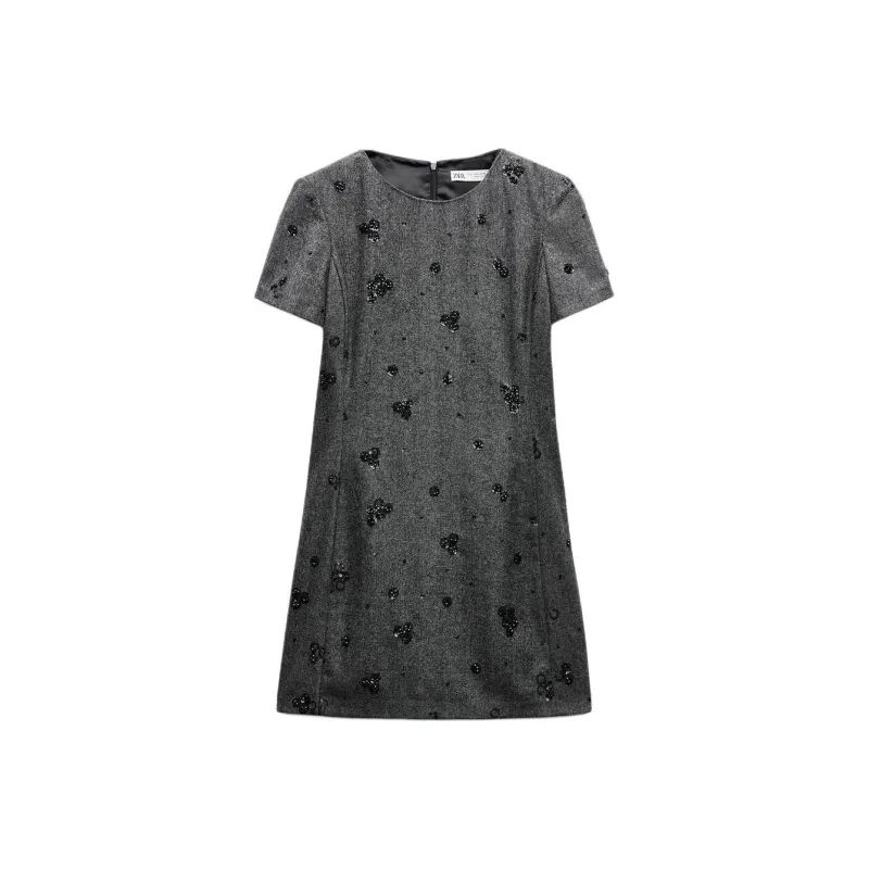 ZARA ZW Series Short-Sleeved Dresses Women's Gray-0