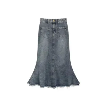 QYPRF Denim Long Skirt Women's Nostalgic Blue