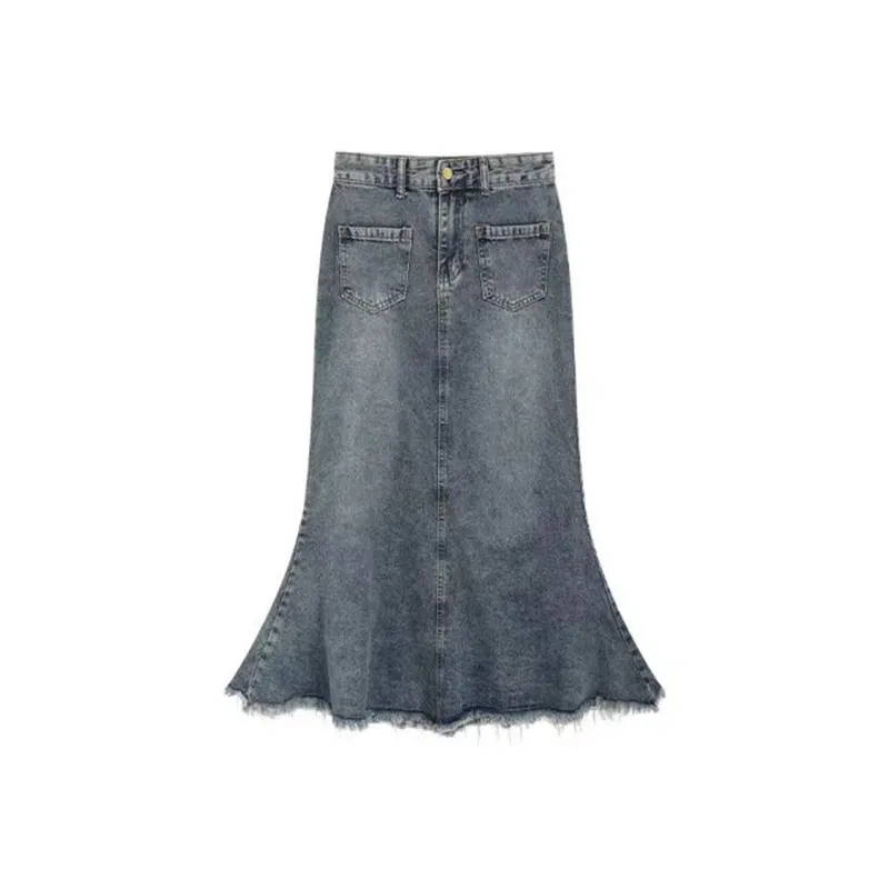 QYPRF Denim Long Skirt Women's Nostalgic Blue-0