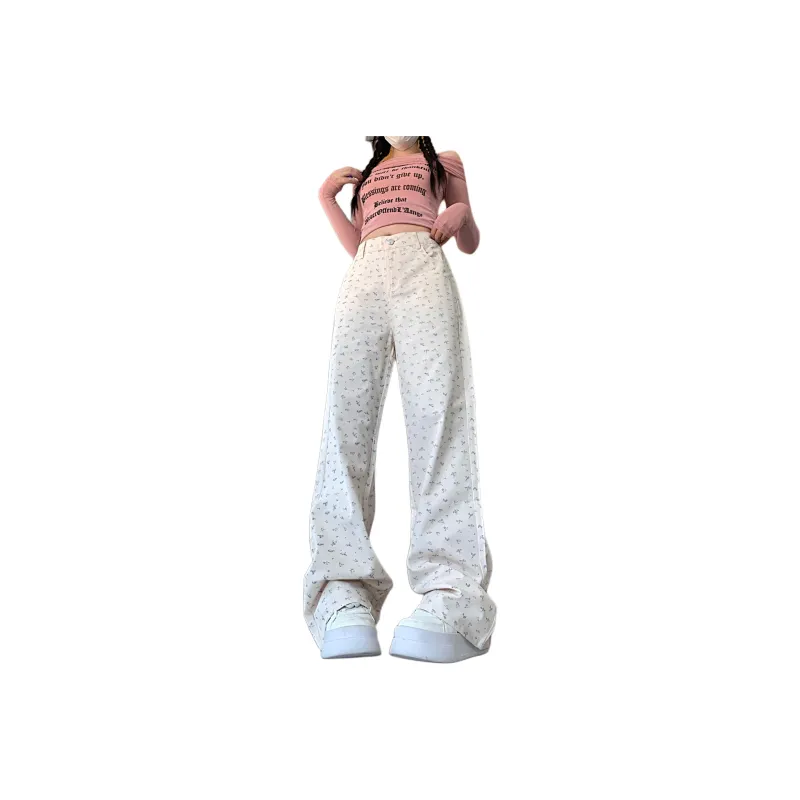 Mu Xiao Xin Casual Pants Women's Ecru Floral-0