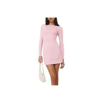 REFORMATION Jaelynn Knit Dress Long-Sleeved Dresses Women's Pink