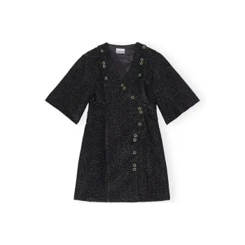 GANNI Sparkle V Neck Wrap Mini Dress