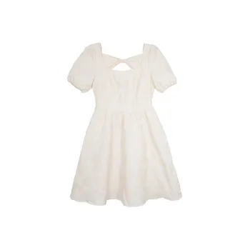 SUNSUNTOWN Short Sleeved Dresses Summer Women's Apricot White