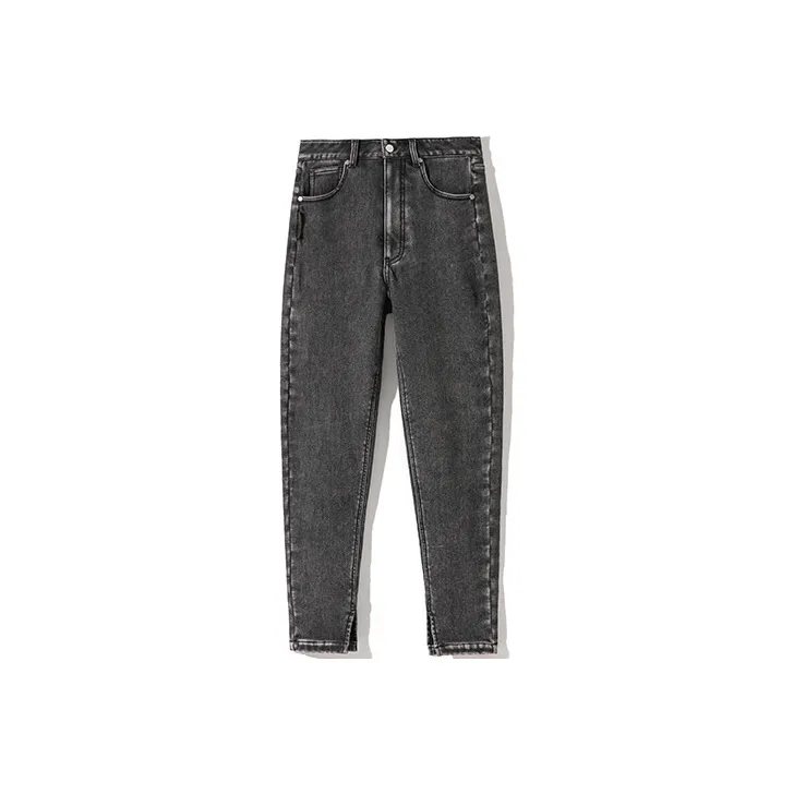 Tokidoki Slim Fit Pants Thickened Jeans Winter Women's Black-0