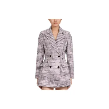 Self-portrait Long-Sleeved Dresses Women's Gray Plaid