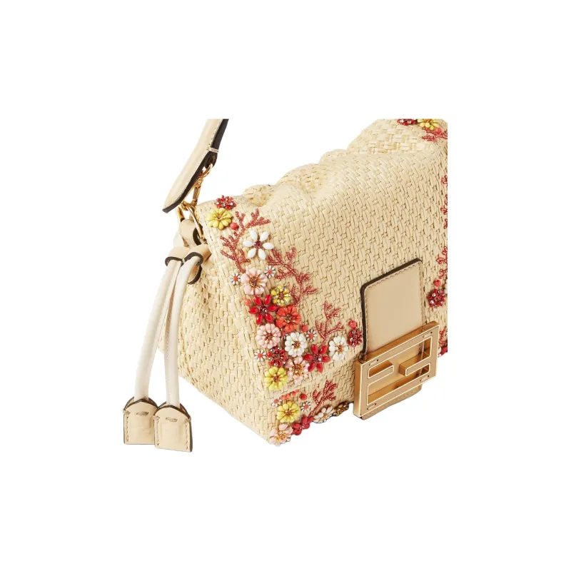 FENDI Baguette Fabric Shoulder Bag, Crossbody Bag, Handbag Trumpets Women's Beige-4
