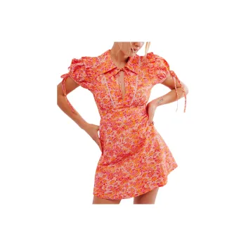 FREE PEOPLE Dottie Mini Dress Short-Sleeved Dresses Women's Pink Combo/Pink Combo