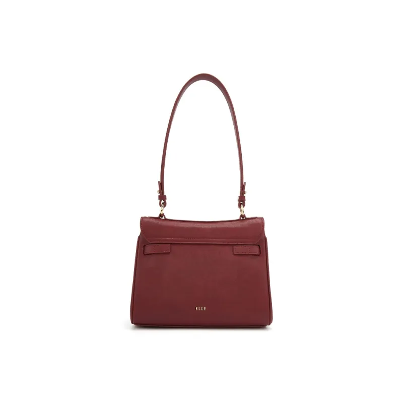 ELLE Cow Leather Shoulder Bag Women's Black/Burgundy/Ecru-12