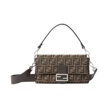 FENDI Baguette Jacquard Fabric Shoulder Bag, Crossbody Bag, Handbag Medium Size Women's Brown