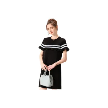 FENHONGMALI Short Sleeved Dresses Women's Black Blue